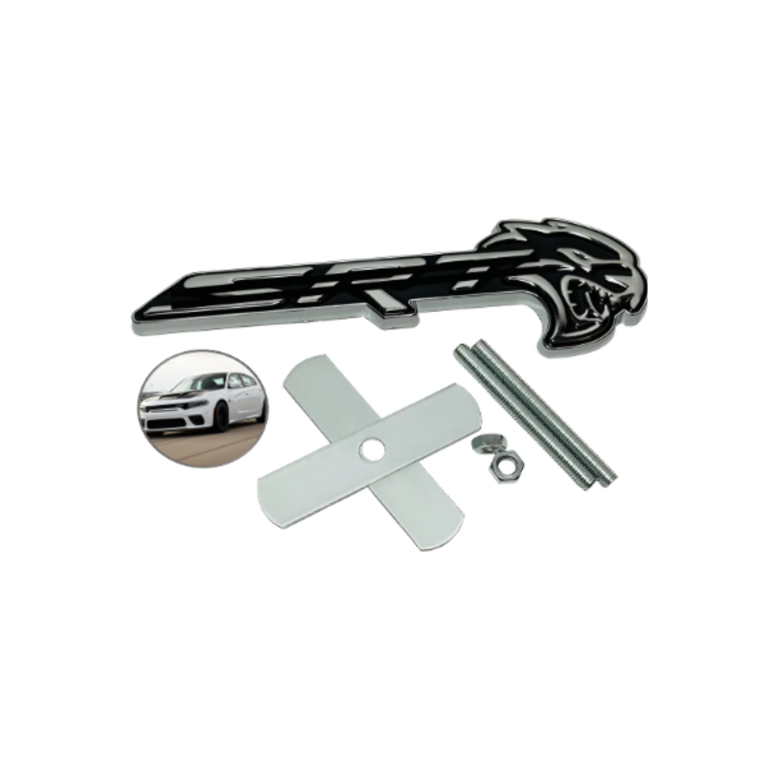 EMBLEMA PARA PARRILLA SRT CON TORNILLERIA NEGRO/CROMO