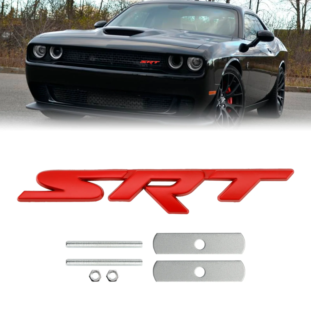 EMBLEMA PARA PARRILLA CHALLENGER SRT METAL CON TORNILLERIA ROJO